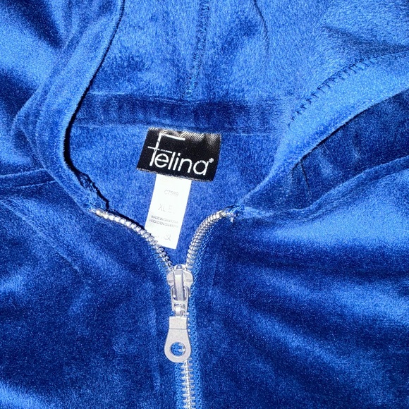 Y2K Tracksuit Velour Zip up jacket hoodie blue women’s XL velvet 2000'S - Picture 8 of 8